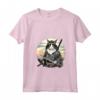 Donna Gatto Ninja Giapponese Kawaii Ragamuffin Samurai - Maglietta con Collo a V - Design Unico e Creativo per Amanti dei Gatti
