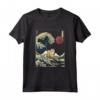 Ragamuffin Surfing the Kanagawa Wave - Divertente Maglietta per Proprietari di Gatti - Ideale per Regalo di Natale o Compleanni