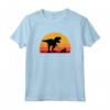 T-Rex Cavaliere a piedi Re Carlo Spaniel Tyrannosaurus - Maglietta Retro con Silhouette al Tramonto - Ideale per Selfie sui Social