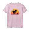 T-Rex Cavaliere a piedi Re Carlo Spaniel Tyrannosaurus - Maglietta Retro con Silhouette al Tramonto - Ideale per Selfie sui Social