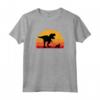 T-Rex Cavaliere a piedi Re Carlo Spaniel Tyrannosaurus - Maglietta Retro con Silhouette al Tramonto - Ideale per Selfie sui Social