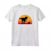 T-Rex Cavaliere a piedi Re Carlo Spaniel Tyrannosaurus - Maglietta Retro con Silhouette al Tramonto - Ideale per Selfie sui Social