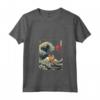Divertente Animale da Surf a Forma di Gatto Selkirk Rex Kanagawa Wave Maglietta con Collo a V - Regalo Unico per Amanti dei Gatti Selkirk Rex