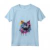 Donna Selkirk Rex - Maglietta con Collo a V Decorata con Muso di Gatto - Splash Art Colorata - Ideale per Amanti dei Gatti Selkirk Rex