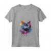 Donna Selkirk Rex - Maglietta con Collo a V Decorata con Muso di Gatto - Splash Art Colorata - Ideale per Amanti dei Gatti Selkirk Rex