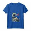Singapura Gatto Giapponese Kanagawa Wave Divertente Surf Animale Maglietta con Collo a V - Regalo Unico per Proprietari di Gatti - Ideale per Natale o San Valentino