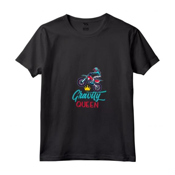 Donna Gravità Regina Divertente Dirt Bike Rider Abbigliamento Motociclista Maglietta con Collo a V - Ideale per Corse di Moto Fuoristrada e Eventi