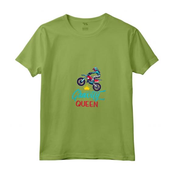 Donna Gravità Regina Divertente Dirt Bike Rider Abbigliamento Motociclista Maglietta con Collo a V - Ideale per Corse di Moto Fuoristrada e Eventi