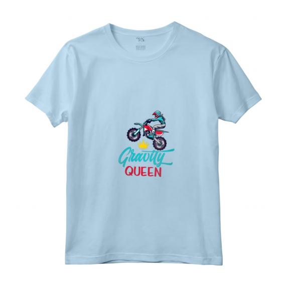 Donna Gravità Regina Divertente Dirt Bike Rider Abbigliamento Motociclista Maglietta con Collo a V - Ideale per Corse di Moto Fuoristrada e Eventi