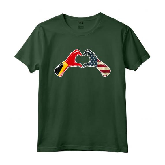 Timor Est - Bandiera Americana degli Stati Uniti d'America - Cuore Timorese Maglietta Heritage Mix - Regalo Orgoglio Americano e Timorese