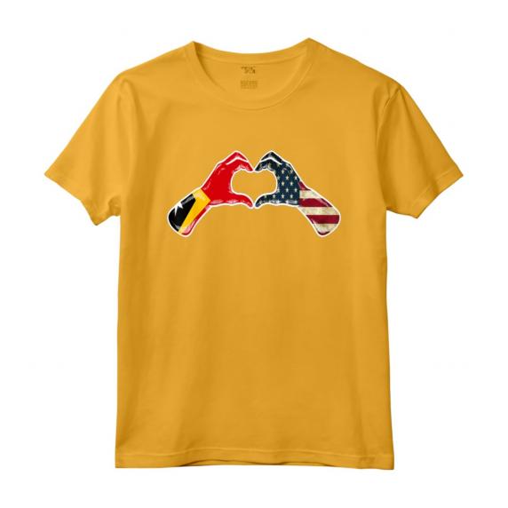 Timor Est - Bandiera Americana degli Stati Uniti d'America - Cuore Timorese Maglietta Heritage Mix - Regalo Orgoglio Americano e Timorese
