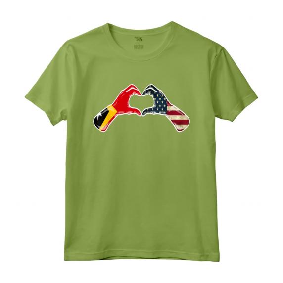 Timor Est - Bandiera Americana degli Stati Uniti d'America - Cuore Timorese Maglietta Heritage Mix - Regalo Orgoglio Americano e Timorese