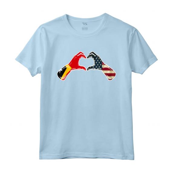 Timor Est - Bandiera Americana degli Stati Uniti d'America - Cuore Timorese Maglietta Heritage Mix - Regalo Orgoglio Americano e Timorese