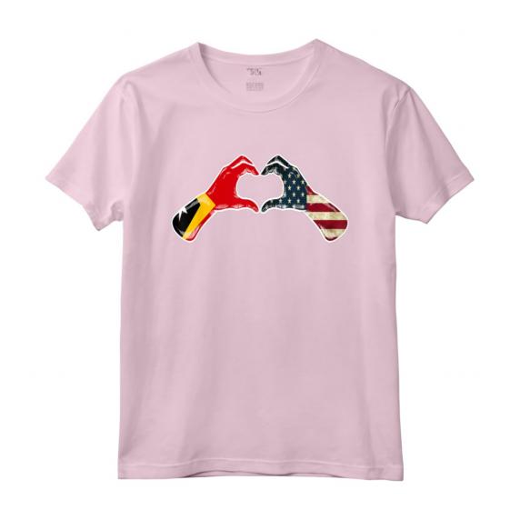 Timor Est - Bandiera Americana degli Stati Uniti d'America - Cuore Timorese Maglietta Heritage Mix - Regalo Orgoglio Americano e Timorese