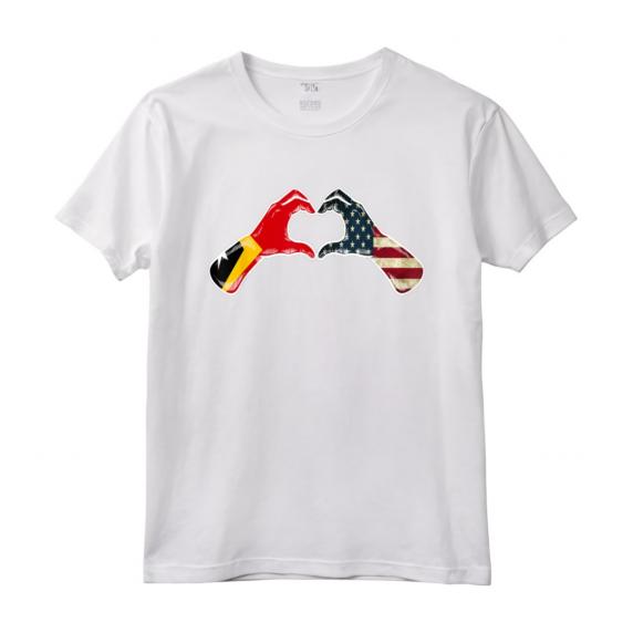 Timor Est - Bandiera Americana degli Stati Uniti d'America - Cuore Timorese Maglietta Heritage Mix - Regalo Orgoglio Americano e Timorese