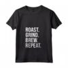 Donna Abbigliamento per Tostatura di Caffè Nero - Roast Grind Brew Repeat Maglietta con Collo a V per Amanti del Caffè - Ideale per Regalo Unico