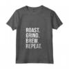 Donna Abbigliamento per Tostatura di Caffè Nero - Roast Grind Brew Repeat Maglietta con Collo a V per Amanti del Caffè - Ideale per Regalo Unico