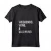Donna Weekend Wine e Vallhund - Divertente Cane Svedese Vallhund Maglietta con Collo a V - Ideale per il Weekend e gli Amanti del Vino