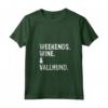 Donna Weekend Wine e Vallhund - Divertente Cane Svedese Vallhund Maglietta con Collo a V - Ideale per il Weekend e gli Amanti del Vino